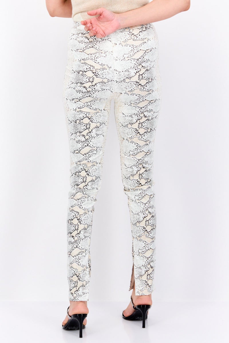 MISSY EMPIRE Women Pull On Snake Skin Leggings, Beige Combo - Image 2