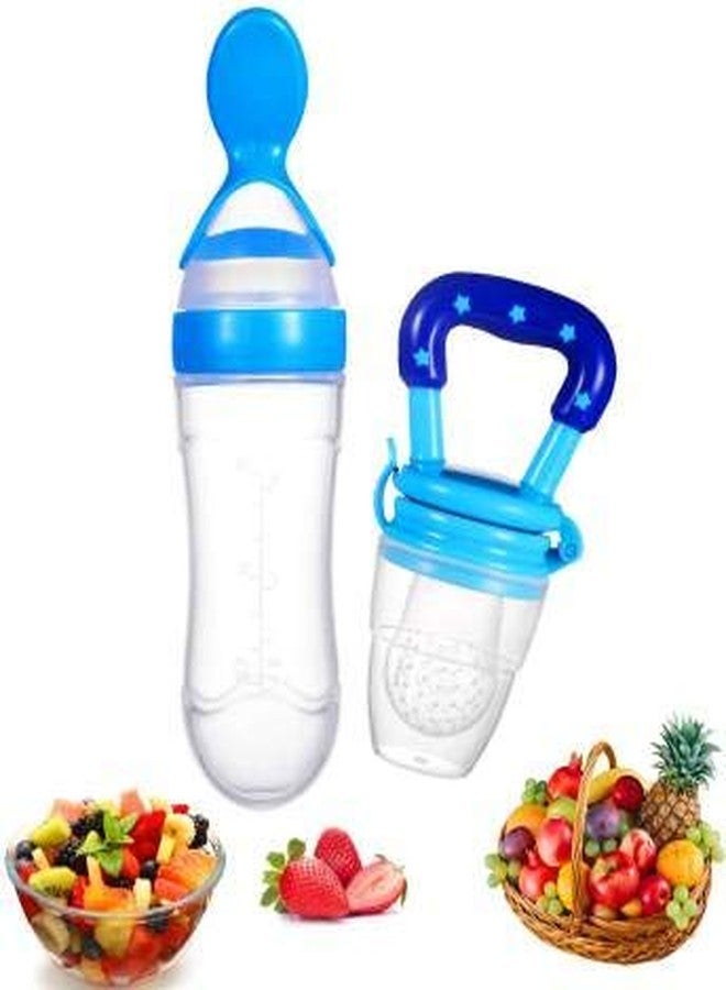 Sanvi Newborn Baby Silicone Squeeze Serial Feeding Bottle Food Dispensing Spoon Fruit Feeder for Baby Kids (Blue) - Image 1