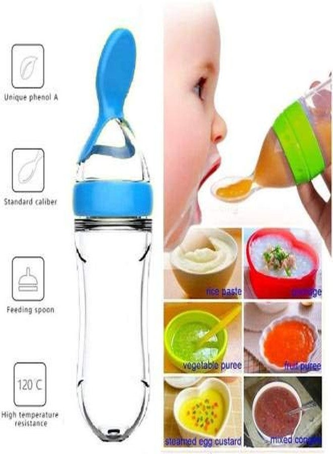 Sanvi Newborn Baby Silicone Squeeze Serial Feeding Bottle Food Dispensing Spoon Fruit Feeder for Baby Kids (Blue) - Image 3
