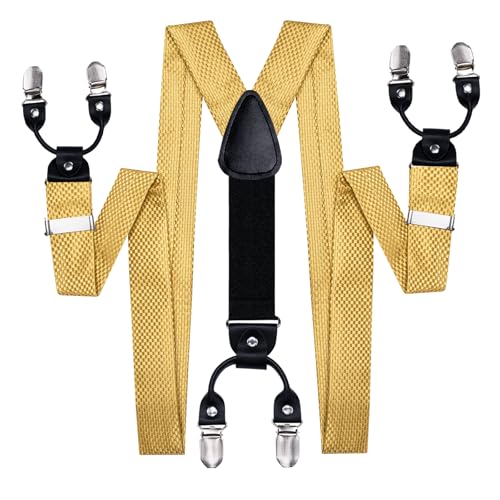 Dubulle Gold Suspenders for Men and Gold Bow Tie Pocket Square Set - Image 5