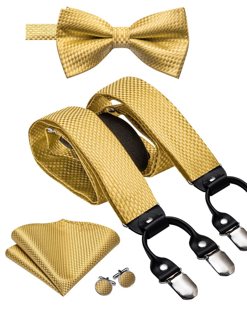 Dubulle Gold Suspenders for Men and Gold Bow Tie Pocket Square Set - Image 1
