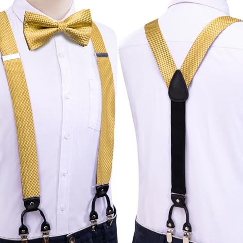Dubulle Gold Suspenders for Men and Gold Bow Tie Pocket Square Set - Image 2