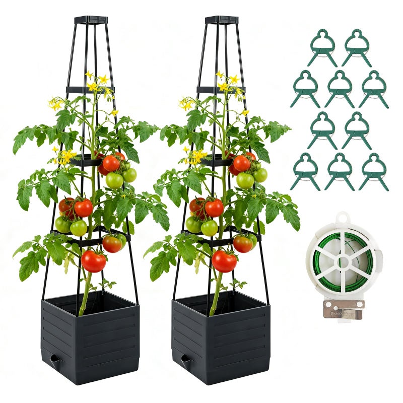 Monirsen 2 Pack Raised Garden Bed Planter Box with Trellis, 57'' Self Watering Tomato Planters for Climbing Plants, Tomato Cage Trellis for Vegetables & Vine Flowers Indoor Outdoor Patio - Image 1