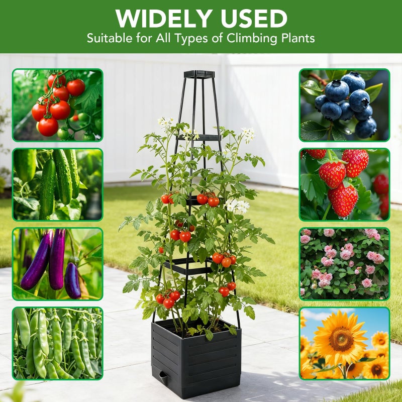 Monirsen 2 Pack Raised Garden Bed Planter Box with Trellis, 57'' Self Watering Tomato Planters for Climbing Plants, Tomato Cage Trellis for Vegetables & Vine Flowers Indoor Outdoor Patio - Image 4