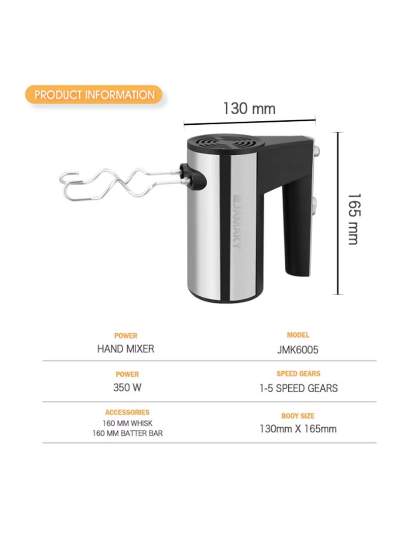 JAMAKY Italy Electric Egg Beater, with Italian technology Stainless Steel, 5 Speeds, 350 Watt, JMK6005, Italian - Image 5