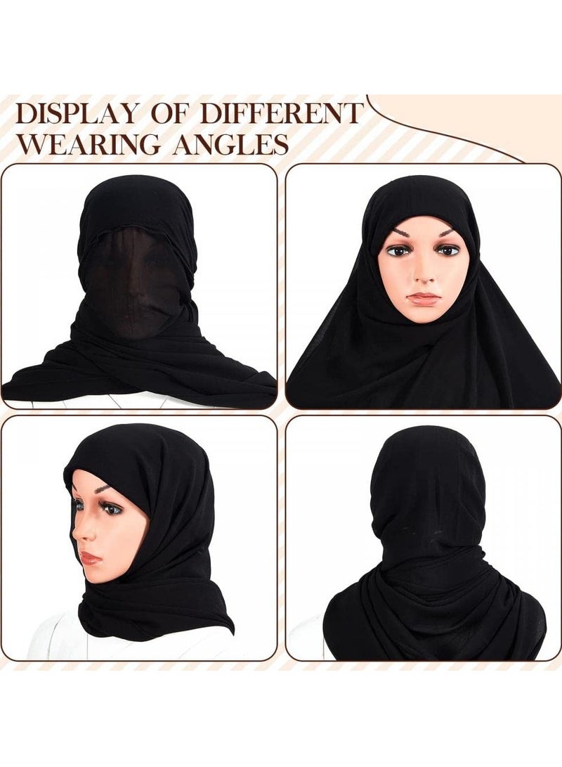 حجاب فوري مع غطاء، أغطية رأس شيفون بلون واحد، أزياء إسلامية، قبعات ناعمة طويلة تحت الوشاح مع غطاء سفلي، عمامة إسلامية، غطاء حجاب مودال، غطاء كامل، شال، قبعة للنساء للارتداء اليومي - أسود - Image 3