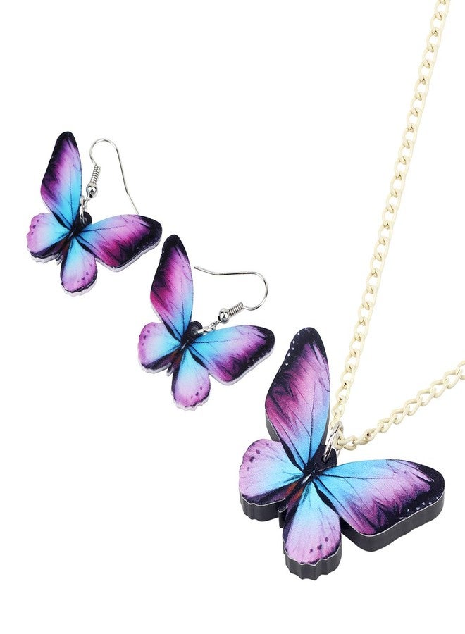 DUOWEI Acrylic Vibrant Morpho Butterfly Earring Butterfly Necklace Earring Set Charm Drop Dangle Pendant Jewelry Gifts for Women Teens (Purple) - Image 4