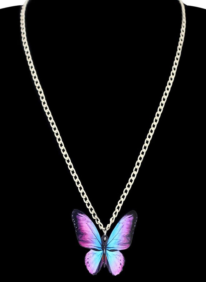 DUOWEI Acrylic Vibrant Morpho Butterfly Earring Butterfly Necklace Earring Set Charm Drop Dangle Pendant Jewelry Gifts for Women Teens (Purple) - Image 2