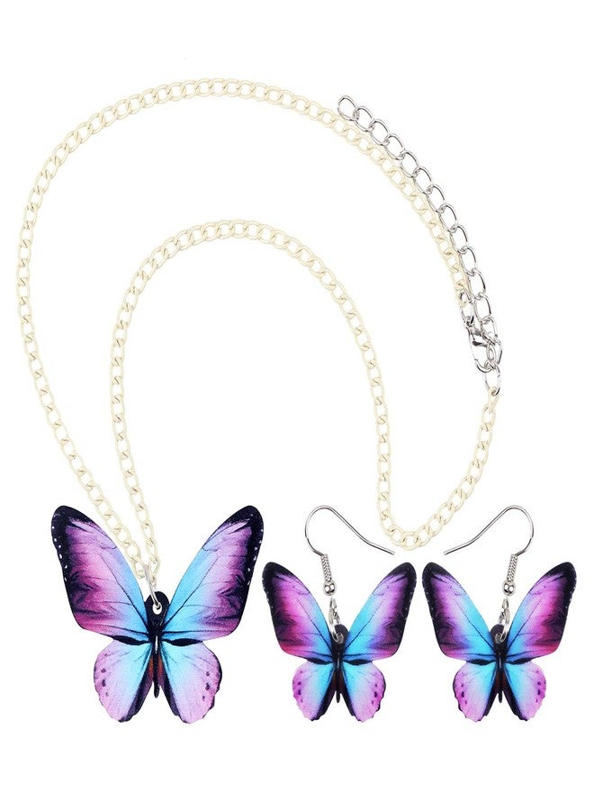 DUOWEI Acrylic Vibrant Morpho Butterfly Earring Butterfly Necklace Earring Set Charm Drop Dangle Pendant Jewelry Gifts for Women Teens (Purple) - Image 5
