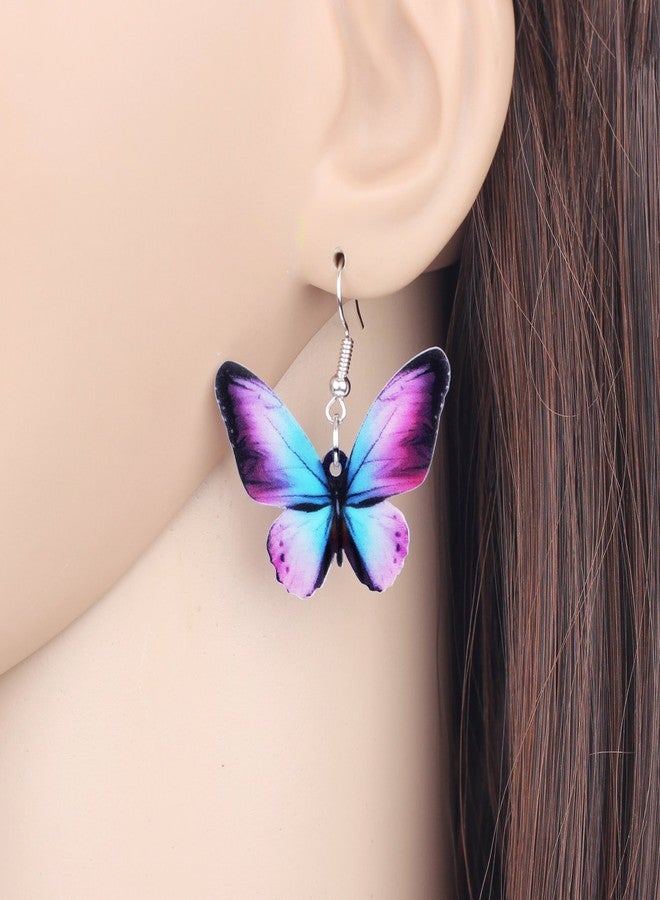 DUOWEI Acrylic Vibrant Morpho Butterfly Earring Butterfly Necklace Earring Set Charm Drop Dangle Pendant Jewelry Gifts for Women Teens (Purple) - Image 3