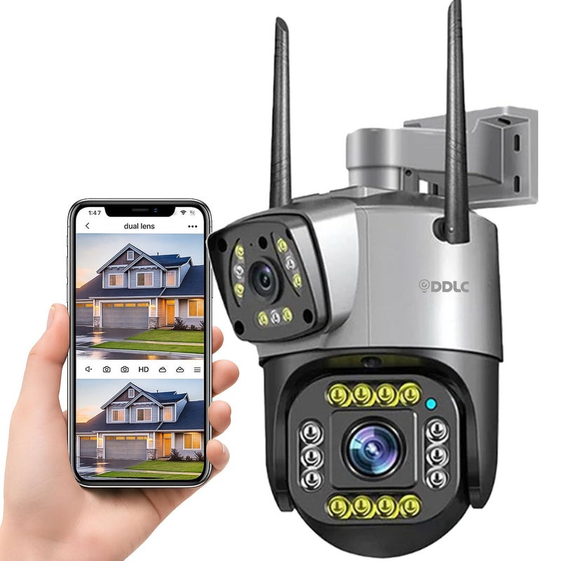 DDLC 3MP + 3MP Wireless WiFi CCTV Camera Dual Lens/Dual Screen Video Record, Color Night Vision, Bullet+360° PTZ Control, PIR Motion Sensor, IP66 Waterproof Dome (Dual Lens ptz) - Image 1