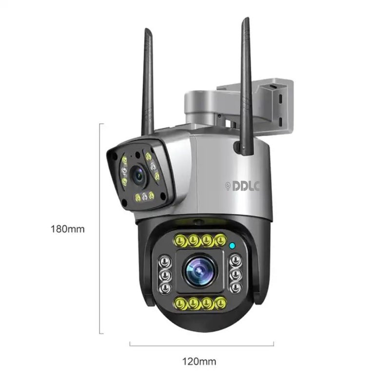 DDLC 3MP + 3MP Wireless WiFi CCTV Camera Dual Lens/Dual Screen Video Record, Color Night Vision, Bullet+360° PTZ Control, PIR Motion Sensor, IP66 Waterproof Dome (Dual Lens ptz) - Image 2