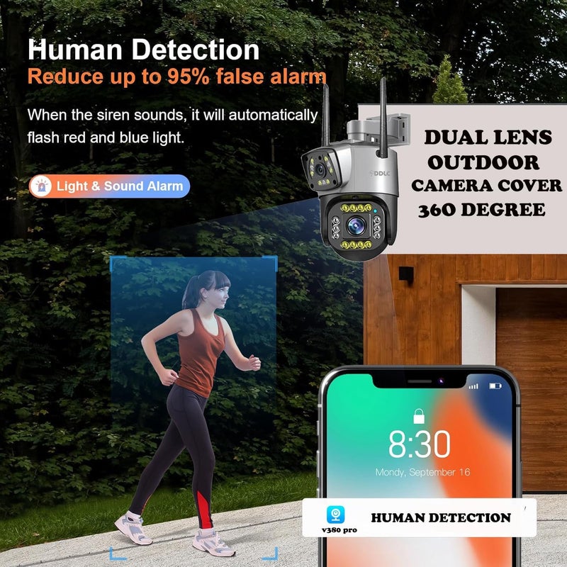 DDLC 3MP + 3MP Wireless WiFi CCTV Camera Dual Lens/Dual Screen Video Record, Color Night Vision, Bullet+360° PTZ Control, PIR Motion Sensor, IP66 Waterproof Dome (Dual Lens ptz) - Image 5