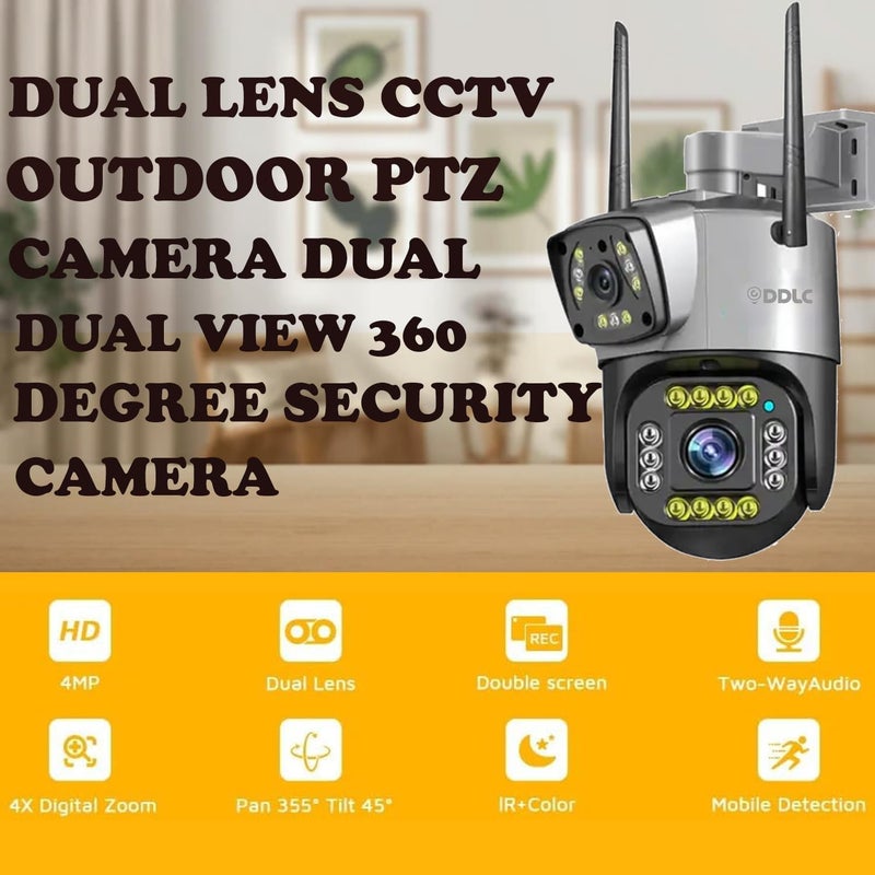 DDLC 3MP + 3MP Wireless WiFi CCTV Camera Dual Lens/Dual Screen Video Record, Color Night Vision, Bullet+360° PTZ Control, PIR Motion Sensor, IP66 Waterproof Dome (Dual Lens ptz) - Image 3