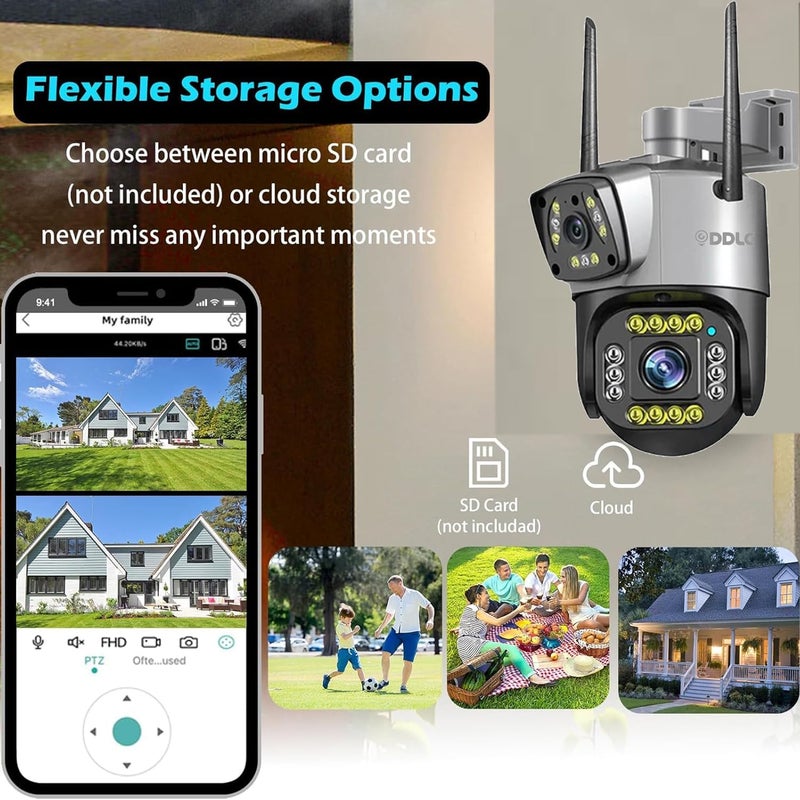 DDLC 3MP + 3MP Wireless WiFi CCTV Camera Dual Lens/Dual Screen Video Record, Color Night Vision, Bullet+360° PTZ Control, PIR Motion Sensor, IP66 Waterproof Dome (Dual Lens ptz) - Image 4