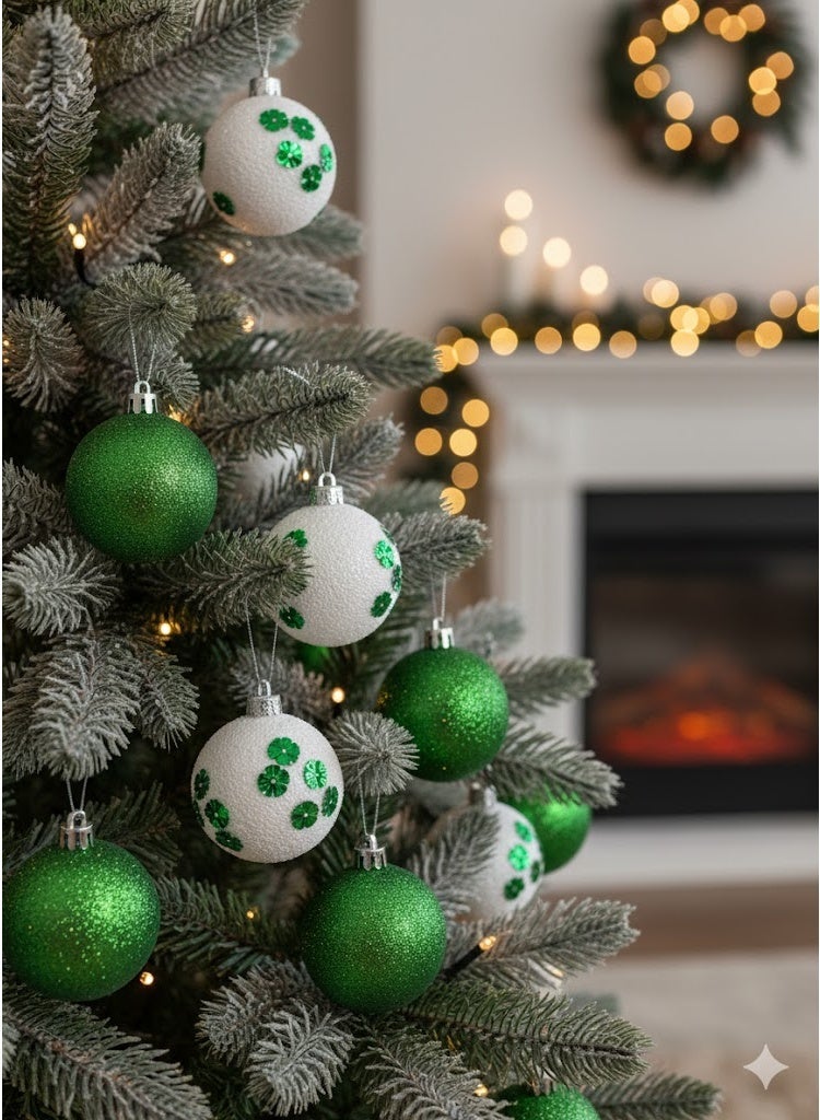 Holiday Ornament Balls Set – Medium 24pcs – White & Green – Durable Shatter-Resistant Design - Image 3