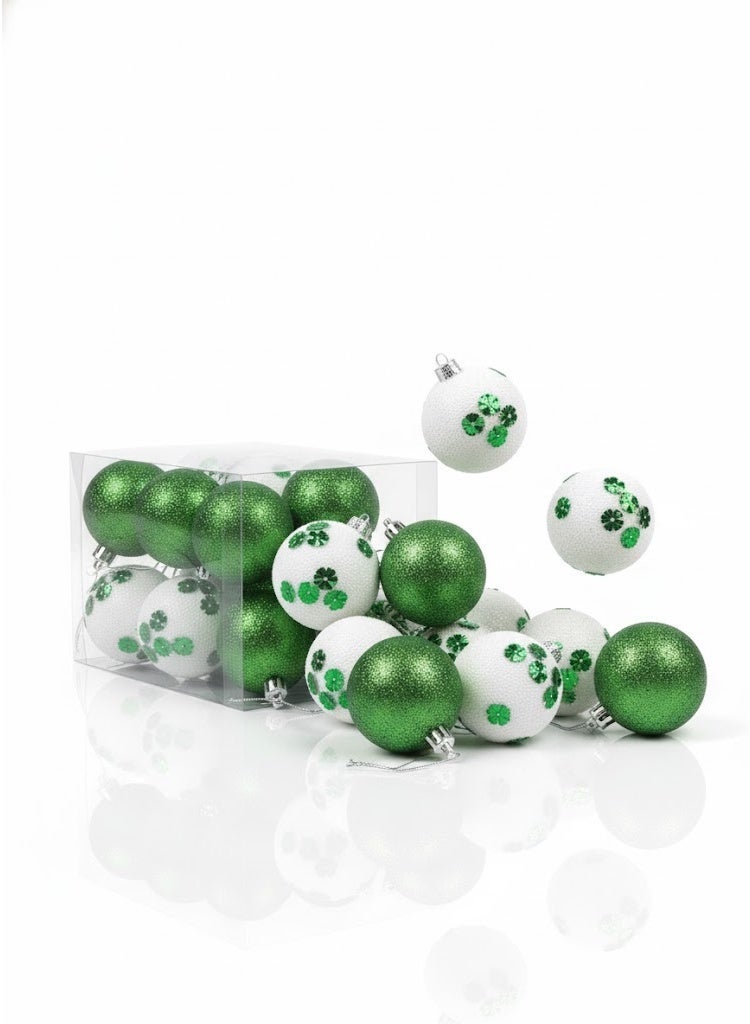 Holiday Ornament Balls Set – Medium 24pcs – White & Green – Durable Shatter-Resistant Design - Image 1
