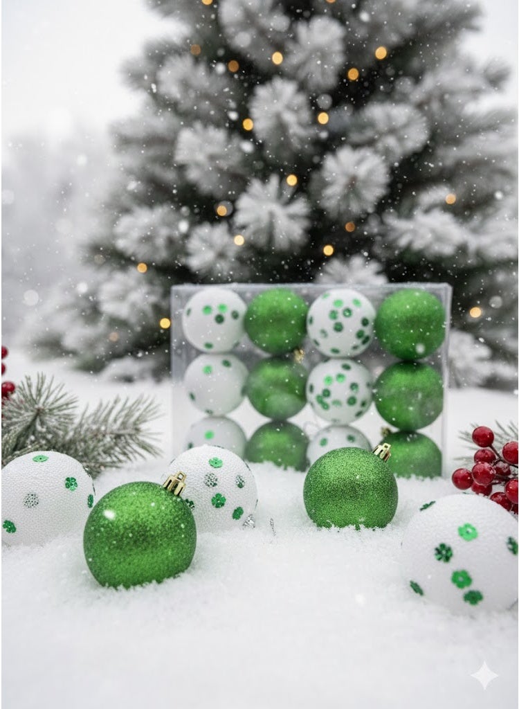 Holiday Ornament Balls Set – Medium 24pcs – White & Green – Durable Shatter-Resistant Design - Image 2