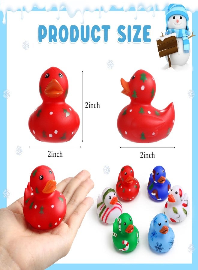 Vinsot 12 Pieces Christmas Rubber Ducks Bulk Mini Christmas Bath Toys Snowflake Santa Hat Candy Cane Christmas Tree Print Ducks Xmas Rubber Duckies for Bath (Colorful) - Image 2