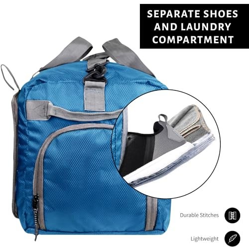 TRAVALATE 50L Foldable Polyester Travel Duffle Bag with Separate Shoe Compartment and Adjustable Shoulder Strap| Water and Tear Resistant Overnight Bag for Men & Women's - Blue - Image 4
