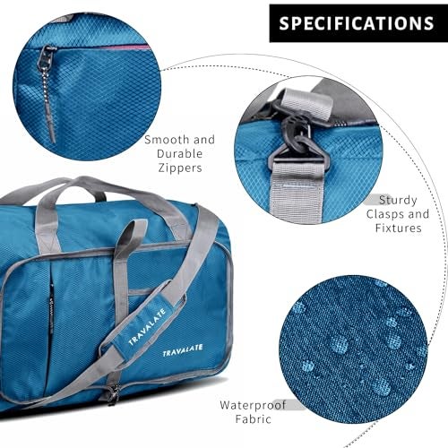 TRAVALATE 50L Foldable Polyester Travel Duffle Bag with Separate Shoe Compartment and Adjustable Shoulder Strap| Water and Tear Resistant Overnight Bag for Men & Women's - Blue - Image 3