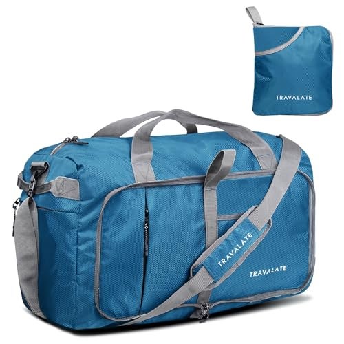 TRAVALATE 50L Foldable Polyester Travel Duffle Bag with Separate Shoe Compartment and Adjustable Shoulder Strap| Water and Tear Resistant Overnight Bag for Men & Women's - Blue - Image 1