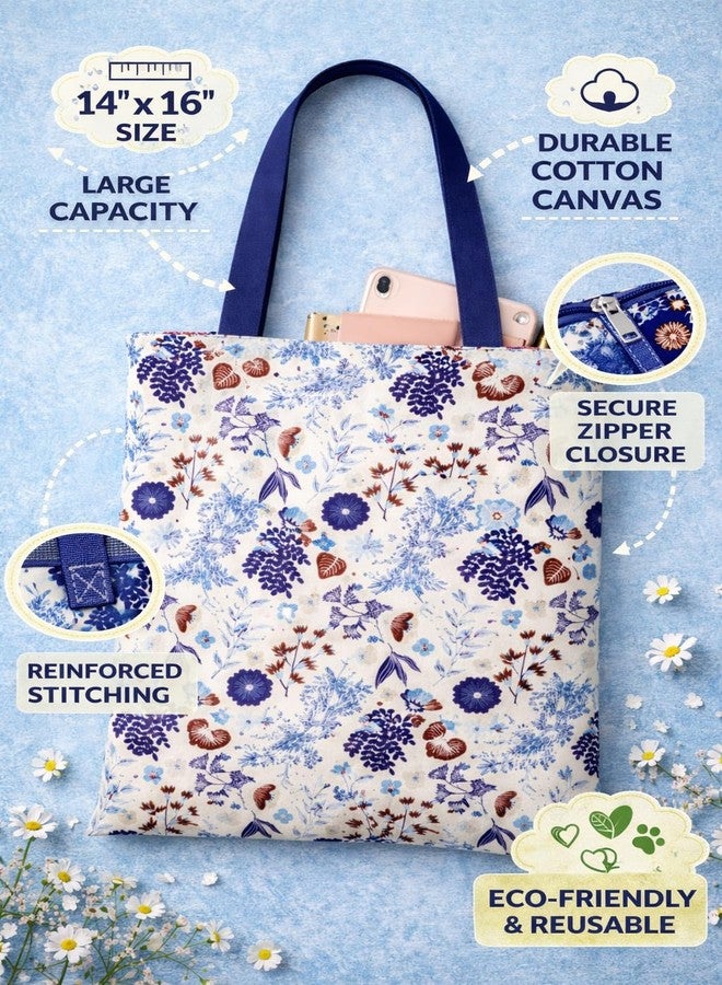 TrendoPrint Canvas Tote Bag for Women Floral Print | Reusable Cotton Shopping Bag 14 x 16 Inches | Eco Friendly Carry Bag for Grocery Market Office College Travel - Image 4