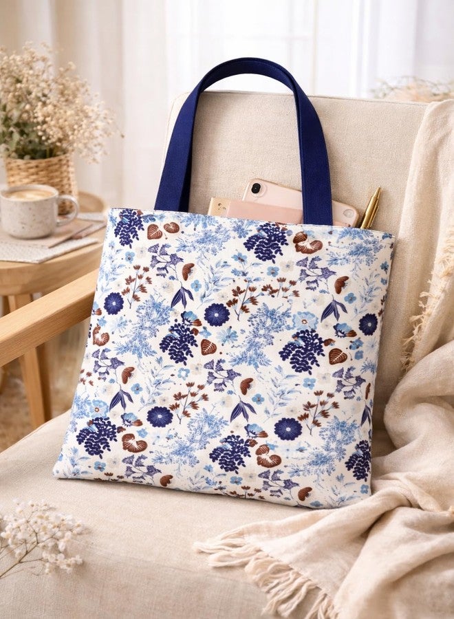 TrendoPrint Canvas Tote Bag for Women Floral Print | Reusable Cotton Shopping Bag 14 x 16 Inches | Eco Friendly Carry Bag for Grocery Market Office College Travel - Image 2