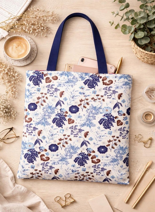TrendoPrint Canvas Tote Bag for Women Floral Print | Reusable Cotton Shopping Bag 14 x 16 Inches | Eco Friendly Carry Bag for Grocery Market Office College Travel - Image 5