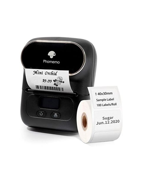 M110 Label Printer Portable Bluetooth Thermal Mini Label Maker Printer Apply to Labeling Compatible with Android & iOS System With 1 40×30mm Label Black