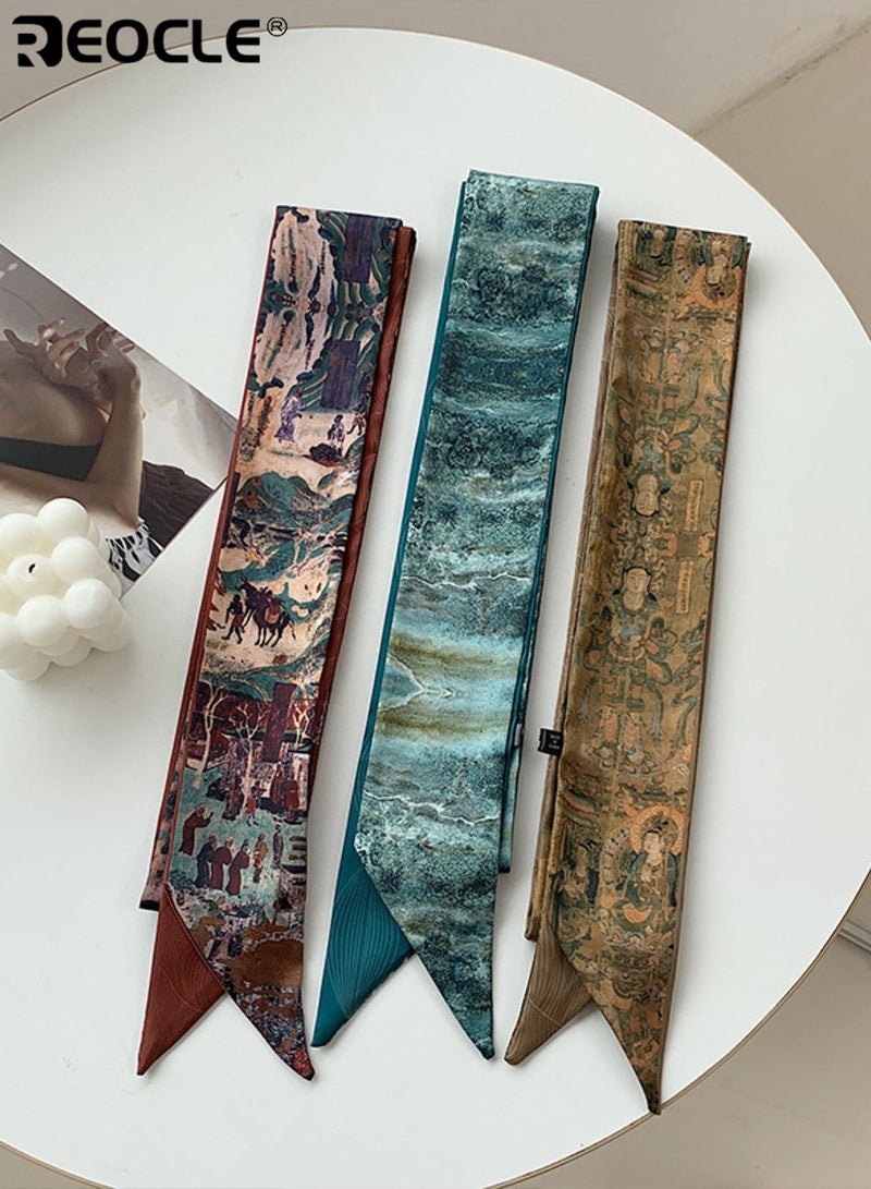 REOCLE Women's Textured Pattern Slim Silk Scarf Versatile Hair & Outfit Styling Accessory Decorative Daily Wear Scarf for Daily Use - Image 5