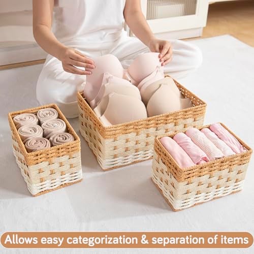 HOKIPO Set of 3 Storage Baskets - Clothes Organizer for Wardrobe with Metal Frame & Handles (AR-6161) - Image 3