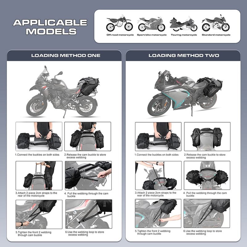 Rhinowalk حقائب دراجة نارية من رينووك مقاومة للماء ومضادة للاهتزاز، حقائب جانبية للدراجة النارية، حقيبة كتف، حقائب بانير بسعة 28 لتر (14 لتر*2) لمعظم رفوف الدراجات النارية المغامرة والرياضية، زوج واحد - Image 5