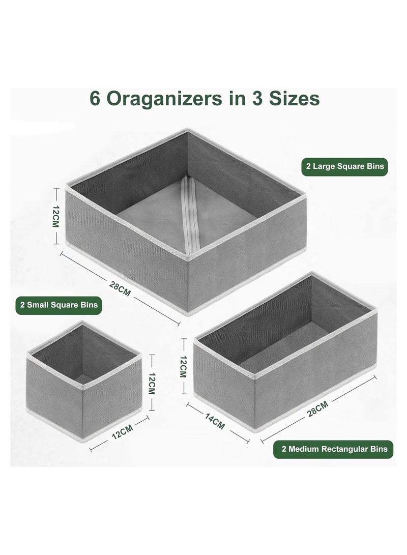Drawer Organizer Clothes, 2 Pack Foldable Storage Cubes for Closet, Fabric Baskets Storage Bins Dresser Drawer Dividers for Clothes, Socks-Grey (6pcs storage)  - Image 2