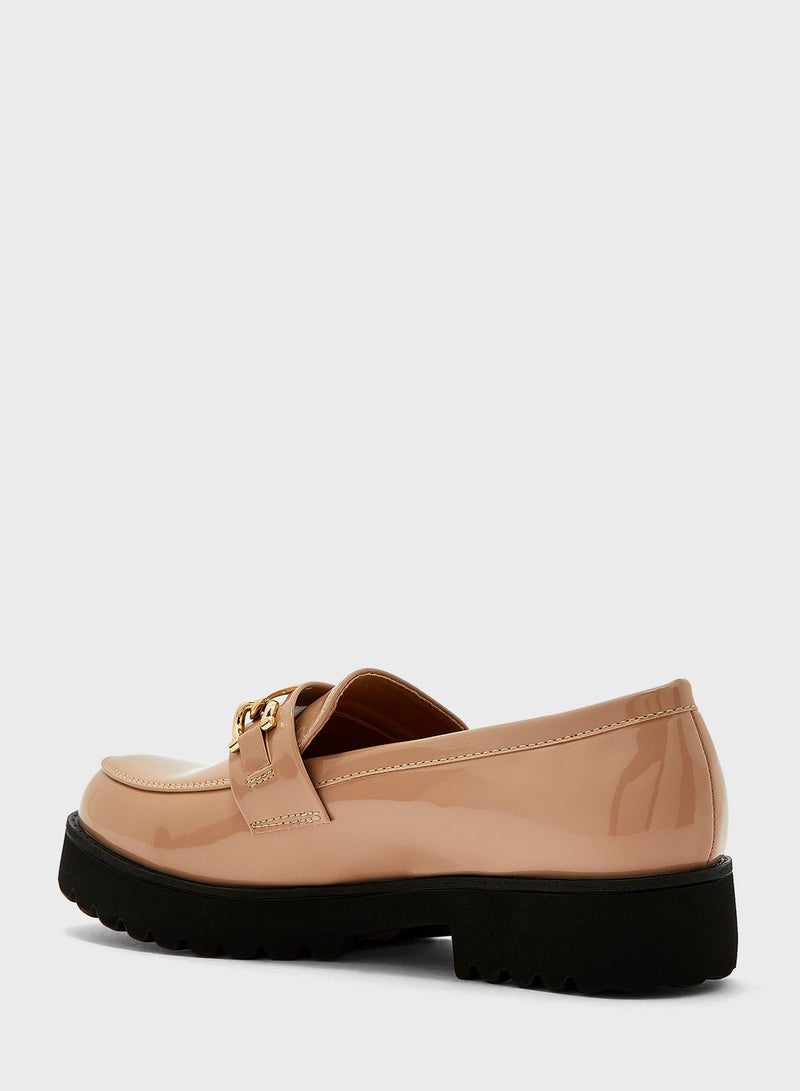 Patent Chunky Loafers With Chain Detail
