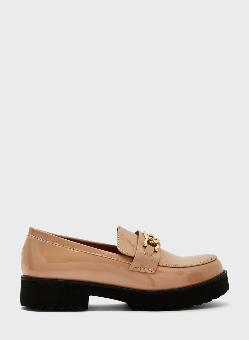 Truffle Patent Chunky Loafers With Chain Detail
