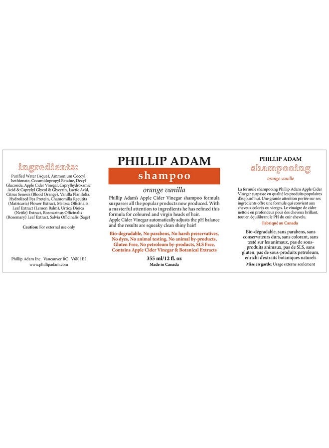 PHILLIP ADAM Orange Vanilla Shampoo For Shiny Hair Enriched With Apple Cider Vinegar Sulfate Free 12 Ounce - Image 3