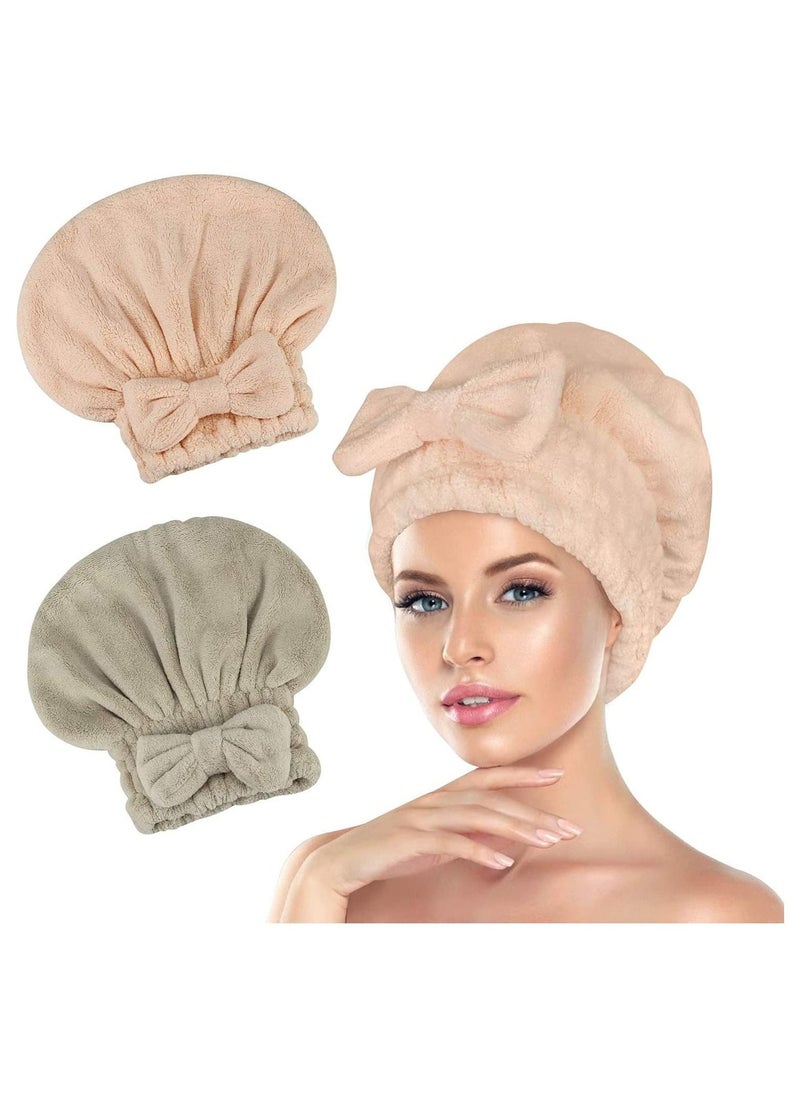 Y&D Hair Towel Wrap Microfiber Absorbent with Bow-Knot Shower Cap for Quick Dry Fast Drying Caps Women Soft Turban Wet Long, Curly, Thick 2 Pack  - Image 1