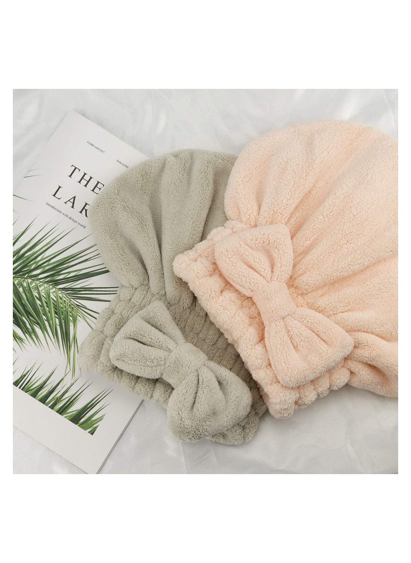 Y&D Hair Towel Wrap Microfiber Absorbent with Bow-Knot Shower Cap for Quick Dry Fast Drying Caps Women Soft Turban Wet Long, Curly, Thick 2 Pack  - Image 4
