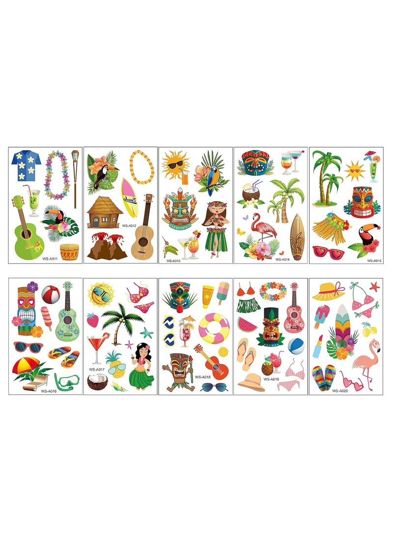 ORAINBOW - 10 Sheets Temporary Tattoos for Kids and Adults 87Pcs Cartoon Hawaii Style Tattoos Waterproof Cute Temporary Tattoo Body Stickers Holiday Beach Party Decoration Supplies Gifts Favors Girls Boys - Image 1