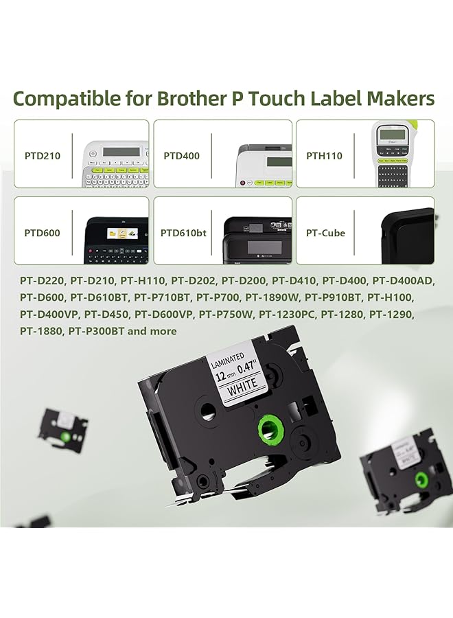 إيروريكس ملصقات بديلة متوافقة لشريط صنع الملصقات Brother Tze 231 Tz 231 P Touch مقاس 12 مم و0.47 بوصة مغلف باللون الأبيض لـ Pt D210 وPt H110 وPt D400 وPt D600 وPt 1290 وPt 1280 وPt H100 عبوة من 10 قطع - Image 3
