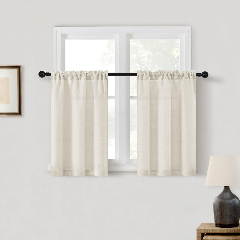 Dukiyo Linen Curtains Kitchen Rv Campers Cafe Window 24 Inches Long 2 Panels Rustic Dual Rod Pocket Semi Sheer Curtains & Drapes Privacy Assured With Light Filtering For Farmhouse Natural W25 X L24 - Image 5