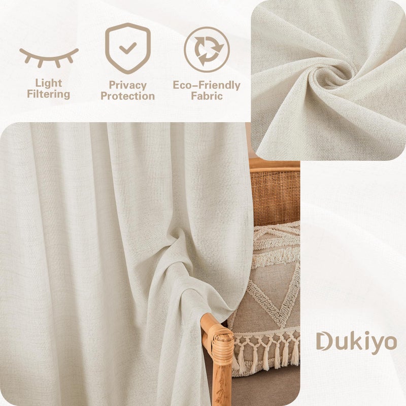 Dukiyo Linen Curtains Kitchen Rv Campers Cafe Window 24 Inches Long 2 Panels Rustic Dual Rod Pocket Semi Sheer Curtains & Drapes Privacy Assured With Light Filtering For Farmhouse Natural W25 X L24 - Image 2