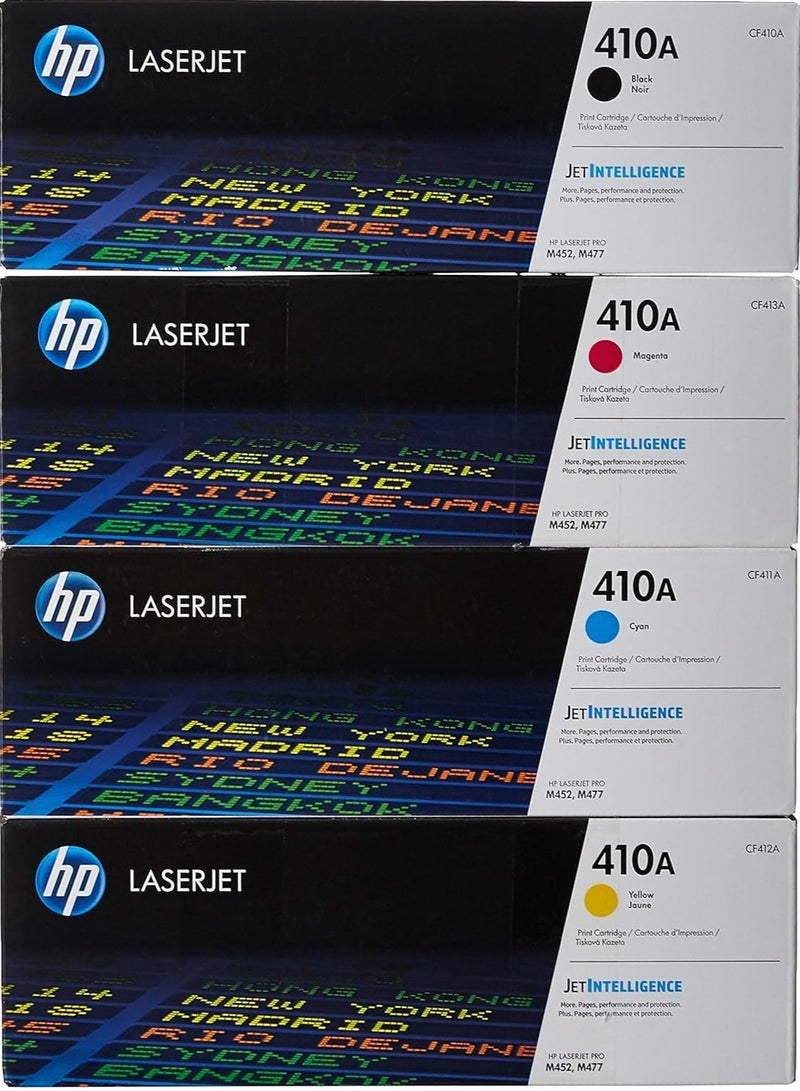 HP Toner HP 410A Toner Cartridge Set - Black, Cyan, Yellow and Magenta CF410A CF411A CF412A CF413A work with HP Laserjet Pro M452,M477 Printers(Multicolor)  - Image 1