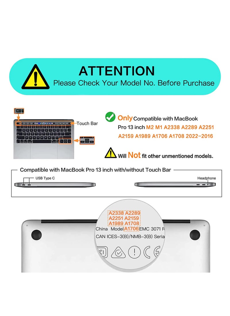 3 in 1 Hard Case Compatible for MacBook Pro 13 inch Case 2024 2023 2022-2016,M2 A2338 A2251 M1 A2289 A2159 A1989 A1706, Plastic Hard Shell & Keyboard Cover & Screen Protector - Matte Black