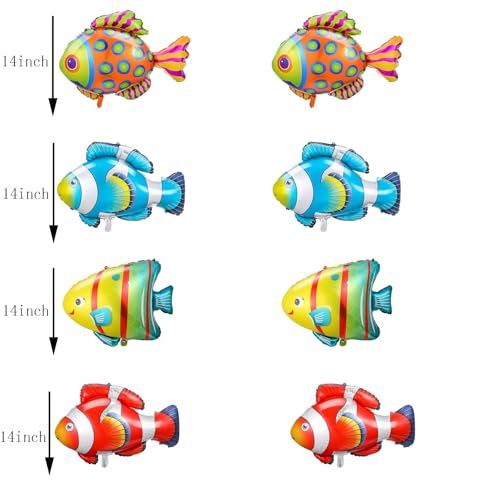 DYT 12PCS Fish Foil Balloons 4 Big Sea Animal Creature 8 Small Fish Mylar Reusable Under The Sea Ocean Themed Party Decoration - Image 5