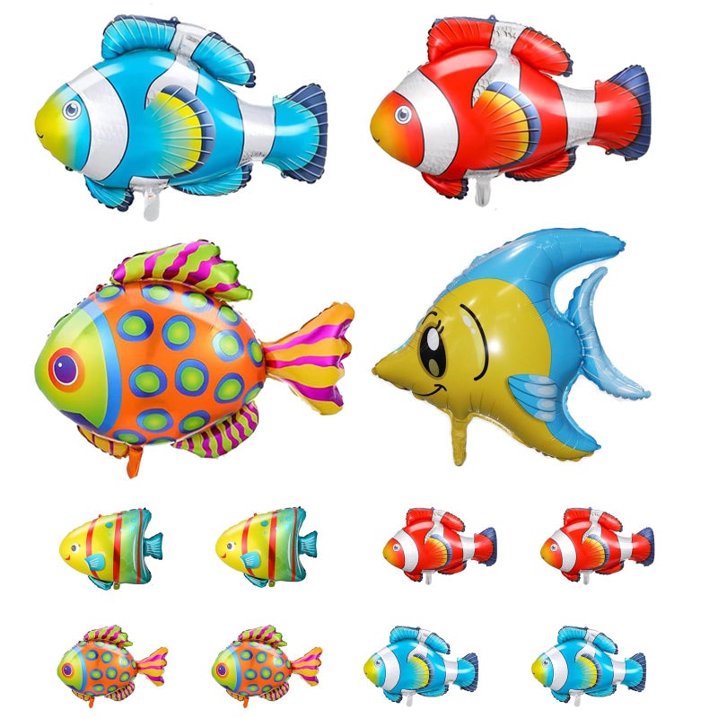 DYT 12PCS Fish Foil Balloons 4 Big Sea Animal Creature 8 Small Fish Mylar Reusable Under The Sea Ocean Themed Party Decoration - Image 3