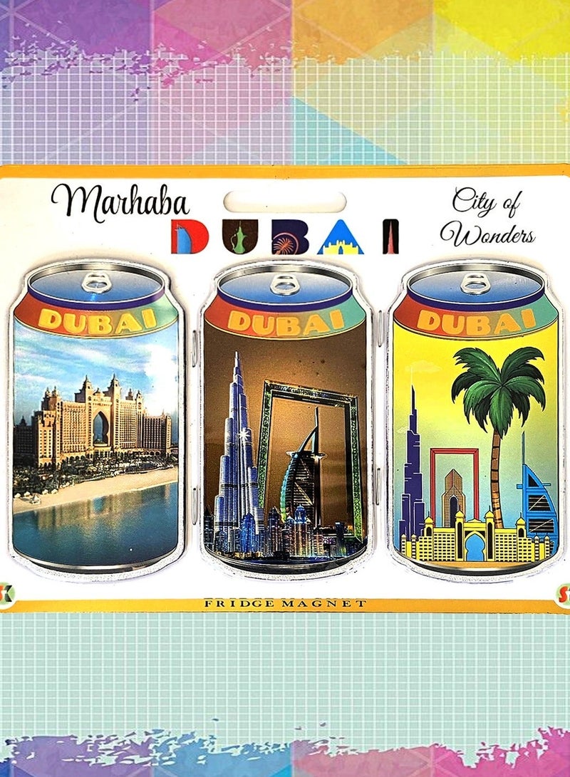 Souvenir Souq Dubai Foil Fridge Magnet – 3 Pcs, Large Size, Multicolor, Can Shape | Dubai Landmarks Souvenir - Image 3