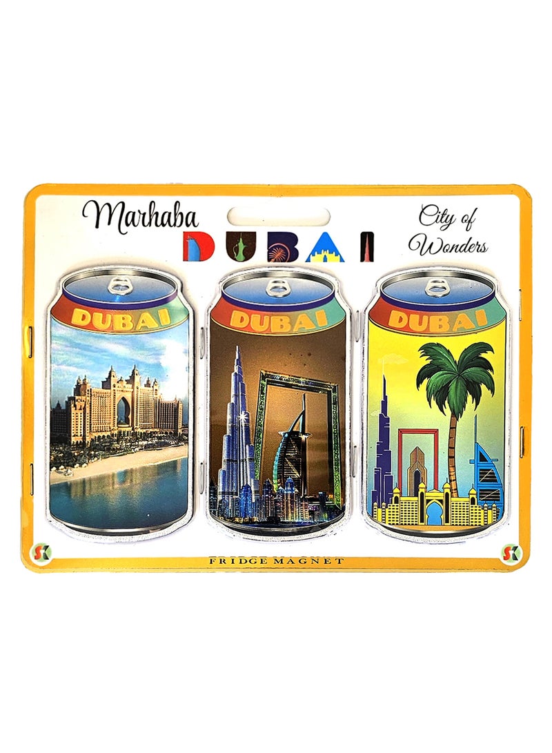 Souvenir Souq Dubai Foil Fridge Magnet – 3 Pcs, Large Size, Multicolor, Can Shape | Dubai Landmarks Souvenir - Image 1