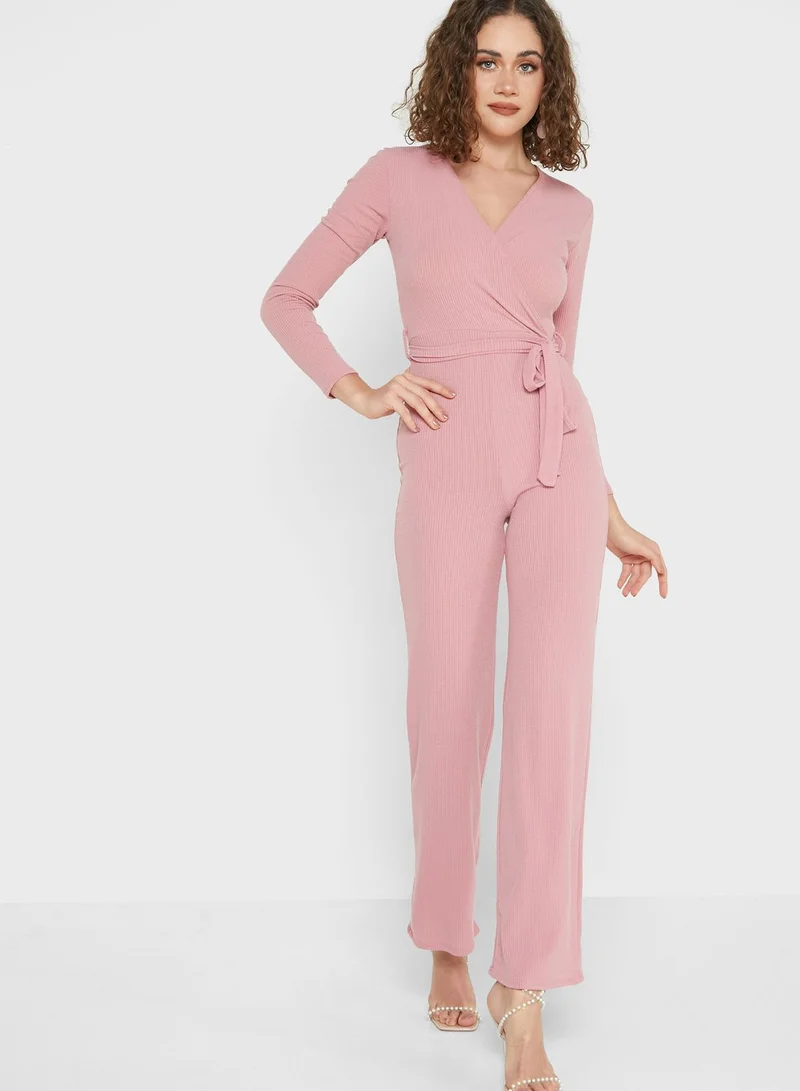 Miss Selfridge Tie Detail  Ribbed Jumpsuit